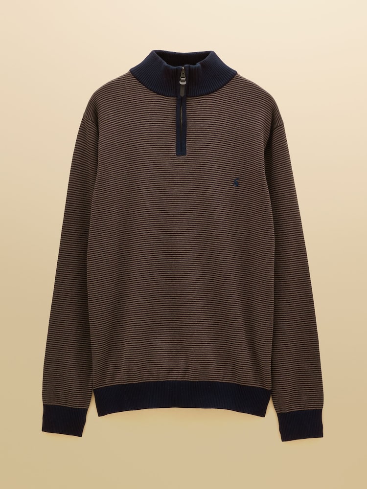 Joules Hillside Navy & Brown Striped Quarter Zip Knitted Jumper - Image 7 of 7