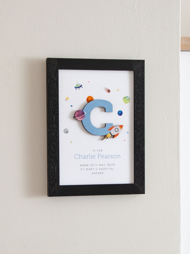 New Baby Rocket & Planets Initial Print by No Ordinary Gift - Image 1 of 2