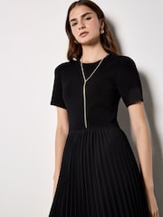 Apricot Black Knit & Pleat Skirt Mix Midi Dress - Image 2 of 3