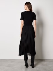 Apricot Black Knit & Pleat Skirt Mix Midi Dress - Image 3 of 3