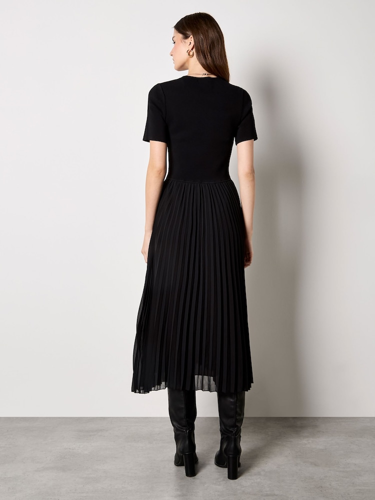 Apricot Black Knit & Pleat Skirt Mix Midi Dress - Image 3 of 3