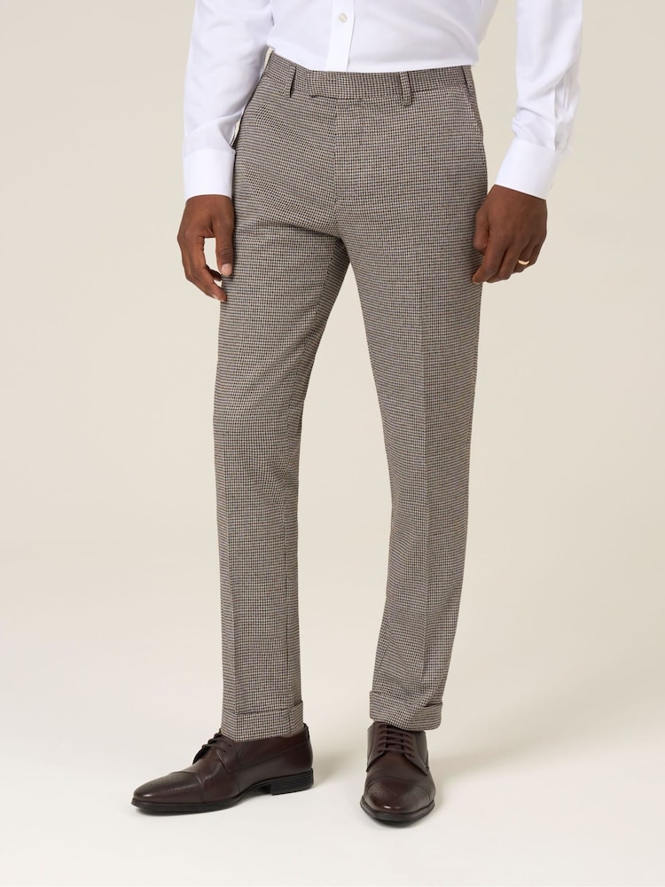 Skopes Brown Tapered Fit Cannon Houndstooth Suit Trousers - Image 2 of 5 Skopes Brown Tapered Fit Cannon Houndstooth Suit Trousers - Image 2 of 5