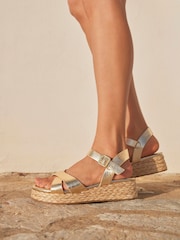 Linzi Gold Magnolia Crossover Flatform Sandals - Image 1 of 5