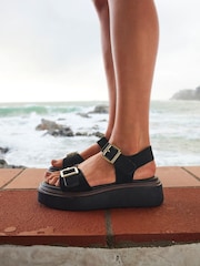 Linzi Black Source Wide Fit With Buckle Straps Flatform Sandals - Image 1 of 5
