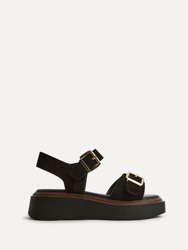 Linzi Black Source Wide Fit With Buckle Straps Flatform Sandals - Image 2 of 5