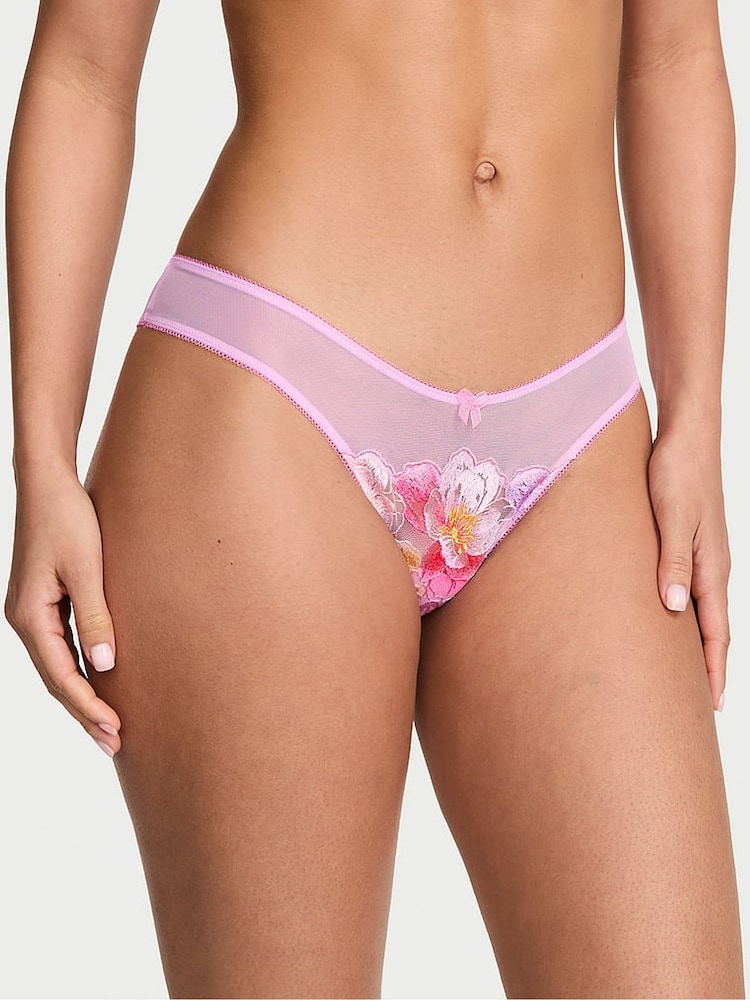 Victoria's Secret Watercolour Pink Brazilian Embroidery Knickers - Image 1 of 2