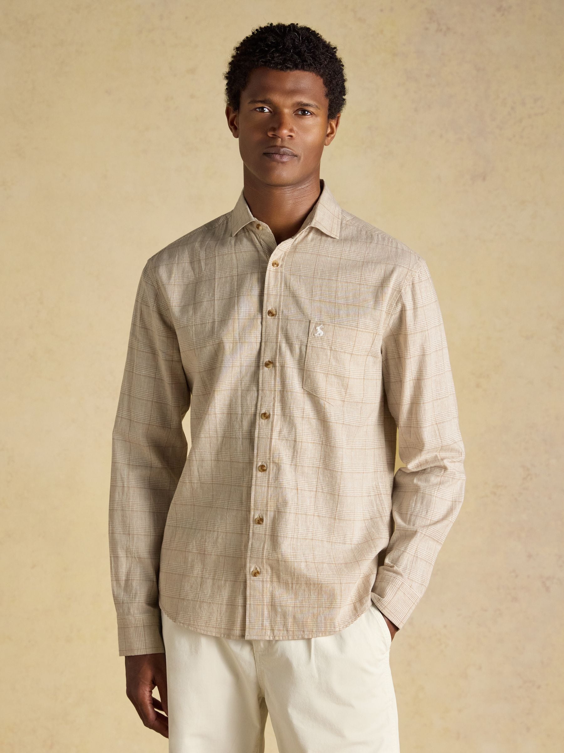 Joules Men's Linen Blend Long Sleeve Shirt Oatmeal Large