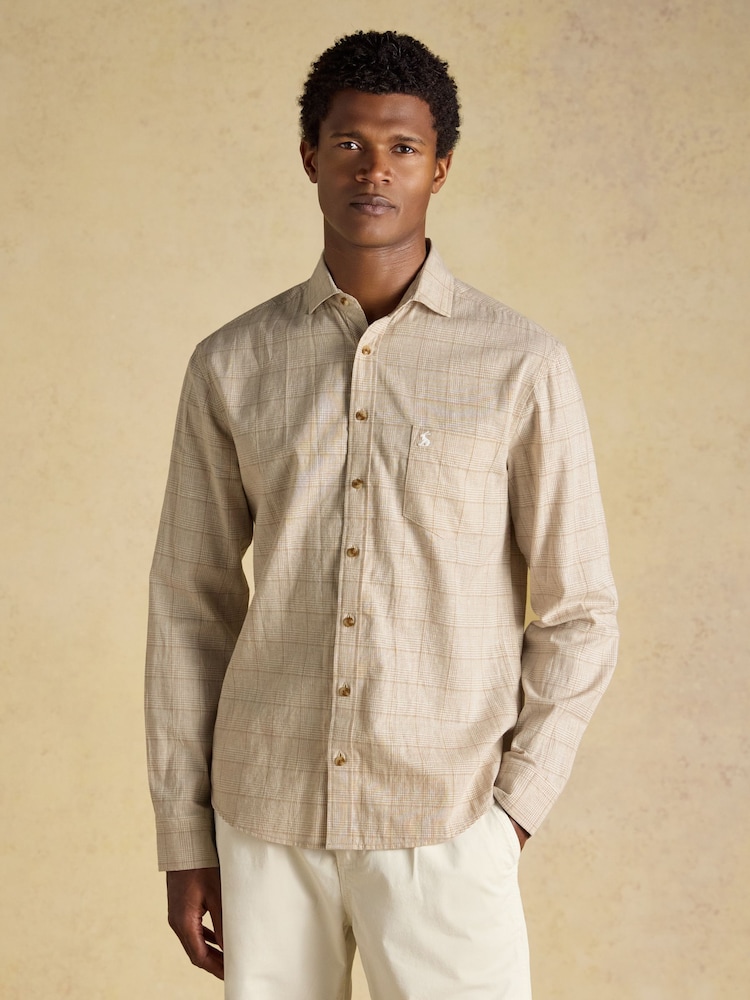 Joules Oatmeal Linen Blend Long Sleeve Shirt - Image 1 of 6 Joules Oatmeal Linen Blend Long Sleeve Shirt - Image 1 of 6