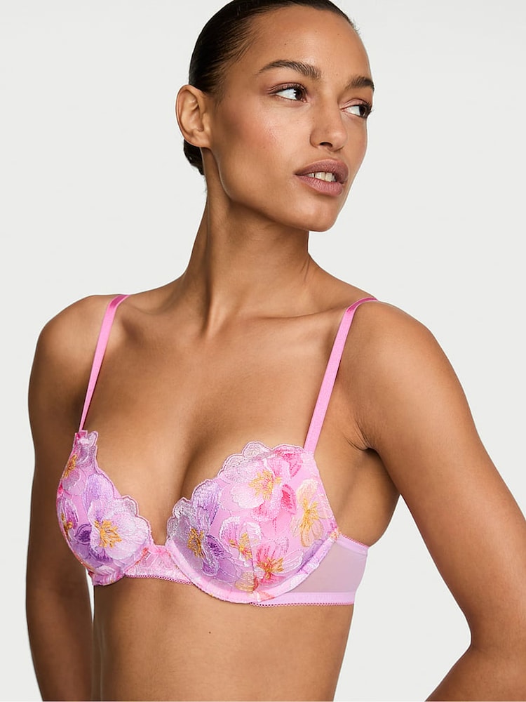 Victoria's Secret Watercolour Pink Push Up Embroidery Bra - Image 2 of 4