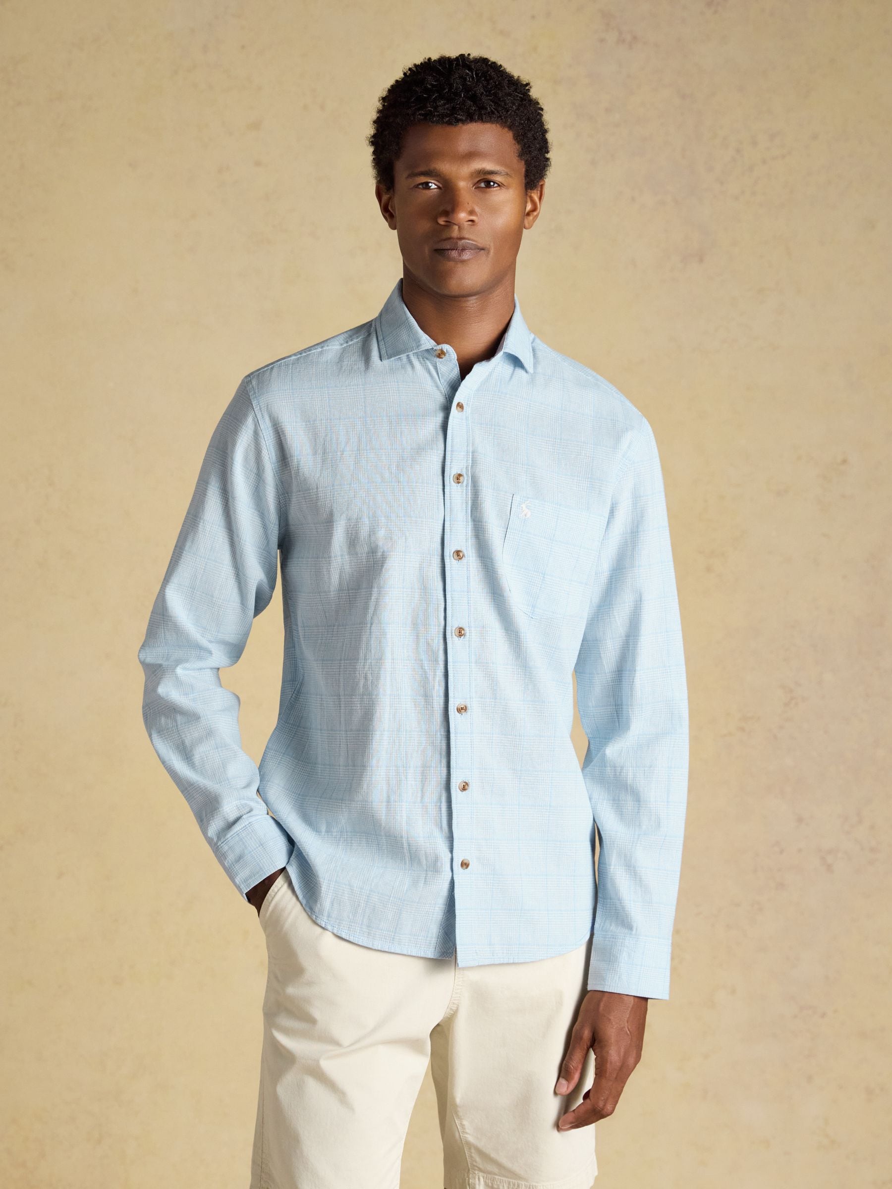 Joules Men's Linen Blend Long Sleeve Shirt Blue Check 3XL