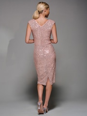 Jolie Moi Pink Wrap Bodice Sequin Midi Dress - Image 2 of 6