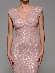 Jolie Moi Pink Wrap Bodice Sequin Midi Dress - Image 3 of 6