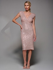 Jolie Moi Pink Wrap Bodice Sequin Midi Dress - Image 4 of 6