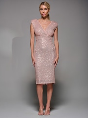 Jolie Moi Pink Wrap Bodice Sequin Midi Dress - Image 5 of 6