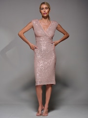 Jolie Moi Pink Wrap Bodice Sequin Midi Dress - Image 6 of 6