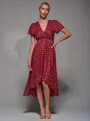 Jolie Moi Red Petite Short Sleeve Midaxi Dress - Image 1 of 6