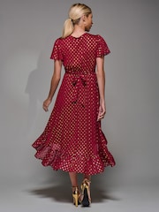 Jolie Moi Red Petite Short Sleeve Midaxi Dress - Image 3 of 6