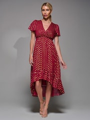 Jolie Moi Red Petite Short Sleeve Midaxi Dress - Image 4 of 6