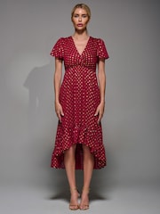 Jolie Moi Red Petite Short Sleeve Midaxi Dress - Image 5 of 6