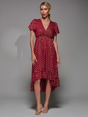 Jolie Moi Red Petite Short Sleeve Midaxi Dress - Image 6 of 6