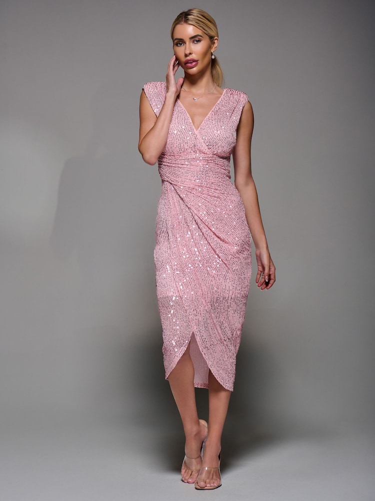 Jolie Moi Pink Aisla Ruched Sequin Bodycon Dress - Image 6 of 6 Jolie Moi Pink Aisla Ruched Sequin Bodycon Dress - Image 6 of 6
