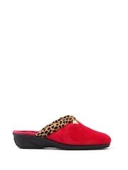 Lunar Red Michelle Animal Print Trim Wedged Mule Slippers - Image 2 of 9