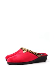 Lunar Red Michelle Animal Print Trim Wedged Mule Slippers - Image 6 of 9