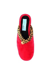 Lunar Red Michelle Animal Print Trim Wedged Mule Slippers - Image 7 of 9