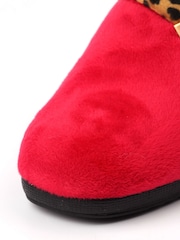 Lunar Red Michelle Animal Print Trim Wedged Mule Slippers - Image 9 of 9