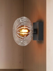 Searchlight Black 1 Light Ribbed Glass Wall Light - Image 1 of 5