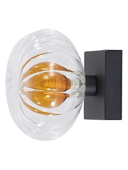 Searchlight Black 1 Light Ribbed Glass Wall Light - Image 3 of 5