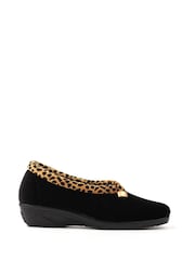 Lunar Black Paloma Animal Print Trim Wedged Slippers - Image 2 of 8