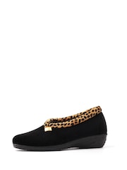 Lunar Black Paloma Animal Print Trim Wedged Slippers - Image 3 of 8