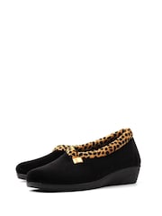 Lunar Black Paloma Animal Print Trim Wedged Slippers - Image 6 of 8