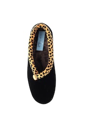 Lunar Black Paloma Animal Print Trim Wedged Slippers - Image 7 of 8