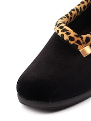 Lunar Black Paloma Animal Print Trim Wedged Slippers - Image 8 of 8