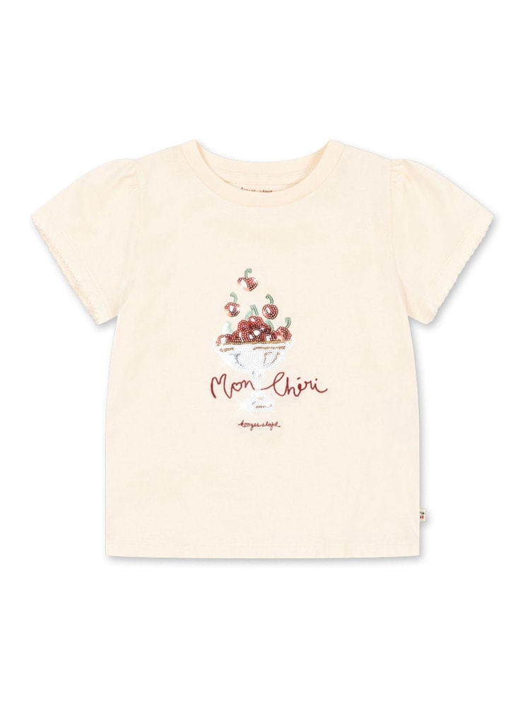 Konges Sløjd Cream Famo Mon Cherry Print Puff Sleeve T-Shirt - Image 1 of 4