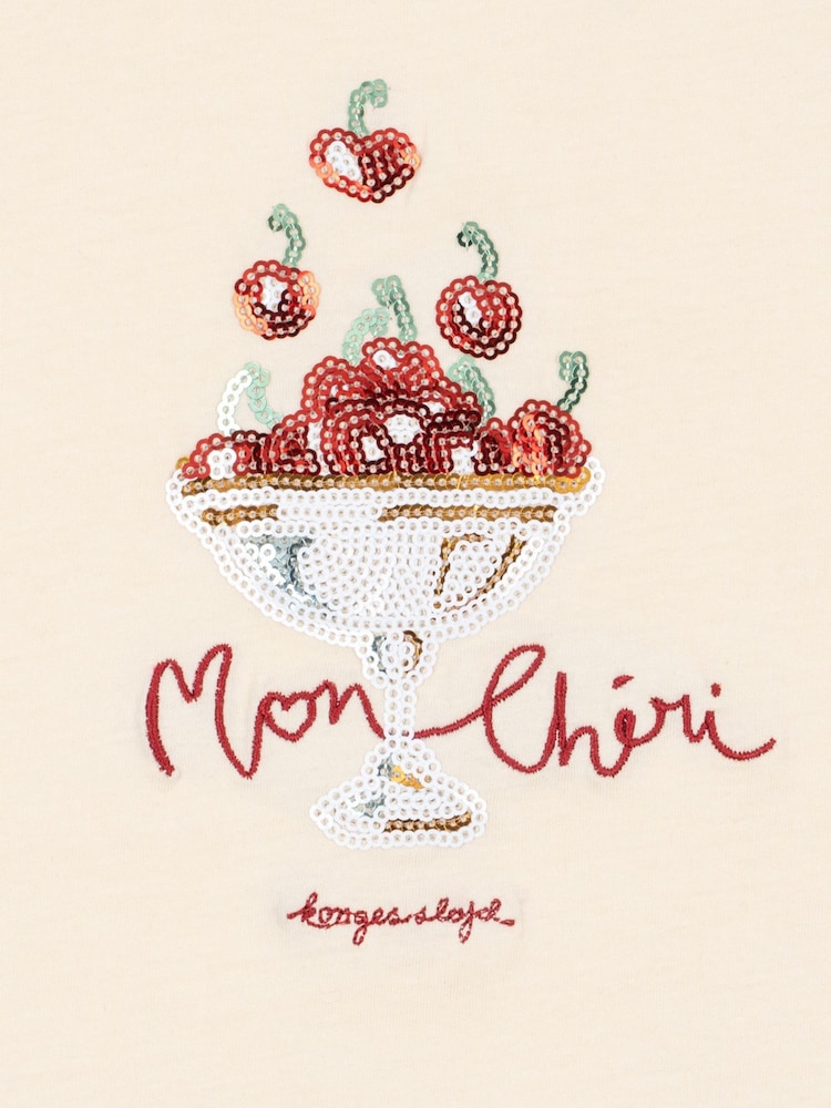 Konges Sløjd Cream Famo Mon Cherry Print Puff Sleeve T-Shirt - Image 4 of 4