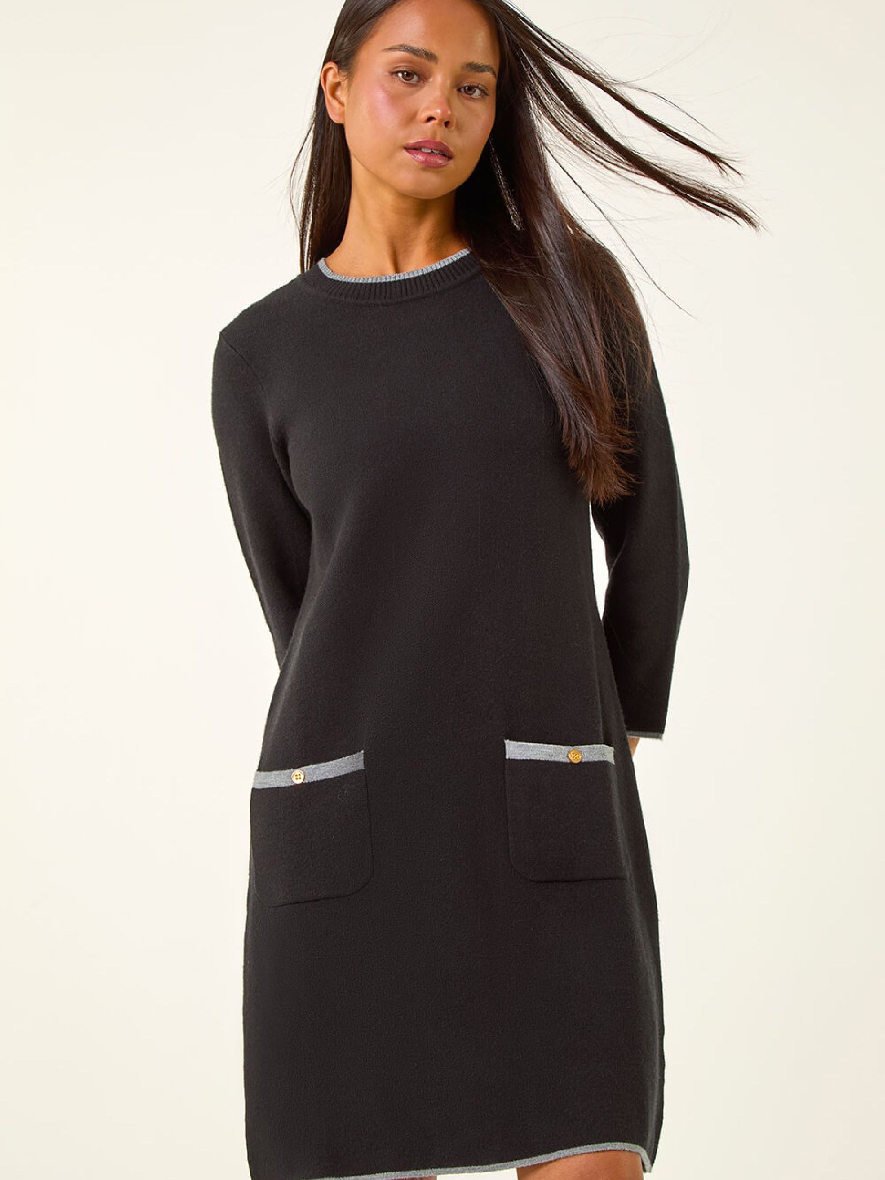Roman Women's Black Petite Buttoned Knit Dress In | : Size 18 - Image 2