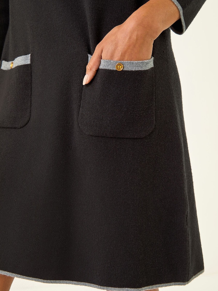 Roman Black Petite Buttoned Knit A-Line Dress - Image 5 of 5 Roman Black Petite Buttoned Knit A-Line Dress - Image 5 of 5