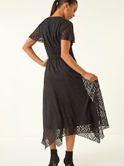 Roman Black Petite Front Twist Jacquard Dress - Image 3 of 5