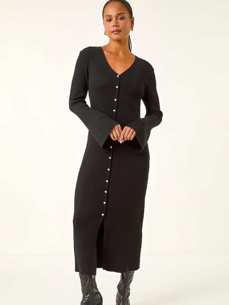 Roman Petite Knitted Button Detail Midi Dress - Imagen 2 de 5