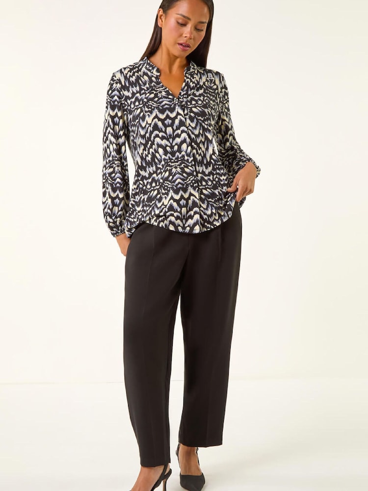 Roman Black Petite Abstract Buttoned Blouse - Image 2 of 5 Roman Black Petite Abstract Buttoned Blouse - Image 2 of 5