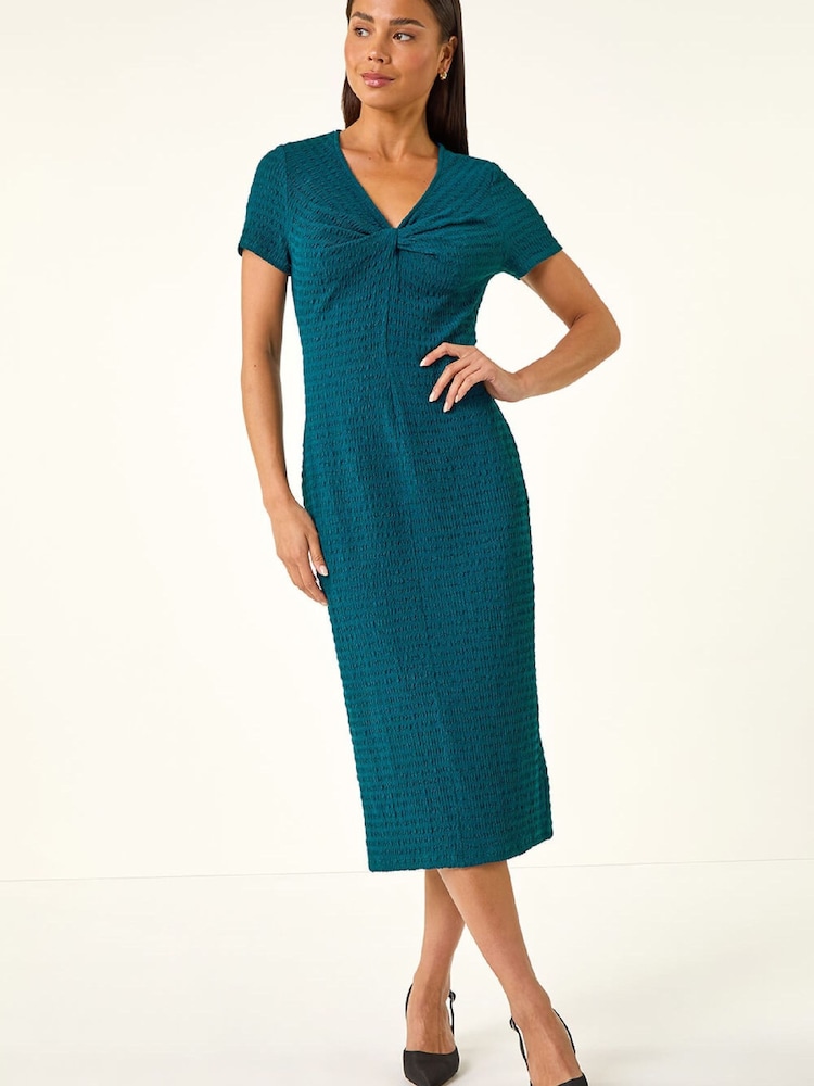 Roman Blue Petite Textured Twist Midi Dress - Image 2 of 5 Roman Blue Petite Textured Twist Midi Dress - Image 2 of 5