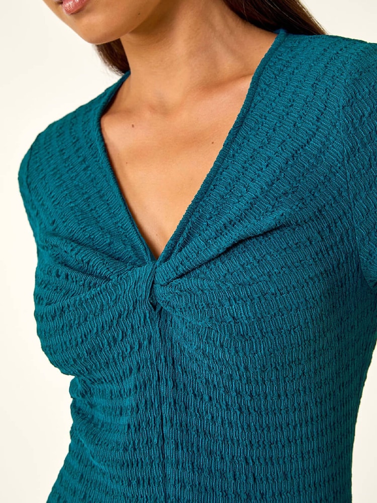 Roman Blue Petite Textured Twist Midi Dress - Image 5 of 5 Roman Blue Petite Textured Twist Midi Dress - Image 5 of 5