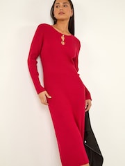 Roman Red Petite Faux Pearl Knitted Midi Dress - Image 1 of 5