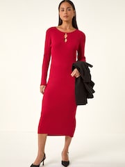 Roman Red Petite Faux Pearl Knitted Midi Dress - Image 2 of 5