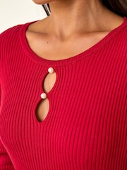 Roman Red Petite Faux Pearl Knitted Midi Dress - Image 5 of 5