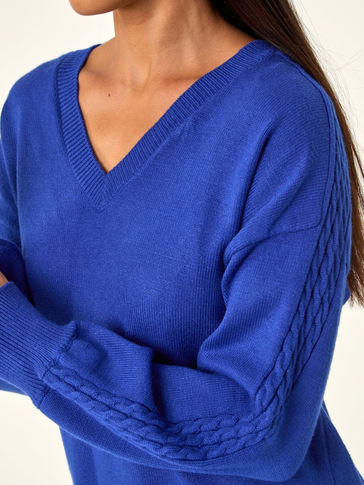 Roman Blue Petite Contrast Sleeve Knit Jumper - Image 5 of 5 Roman Blue Petite Contrast Sleeve Knit Jumper - Image 5 of 5