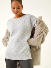 Roman Grey Petite Sequin Cable Knit Jumper - Image 1 of 5